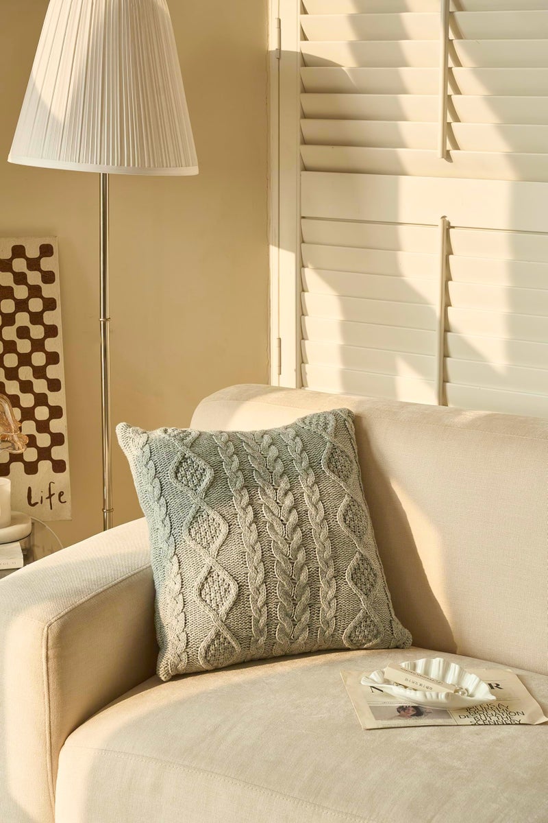 DOKOT Grey Knit Throw Pillow Cover Decorative Cable Braid and Diamond Knitting Square Warm Cushion Cover (Light Gray, (18x18 inches(45x45cm)) - Image 2